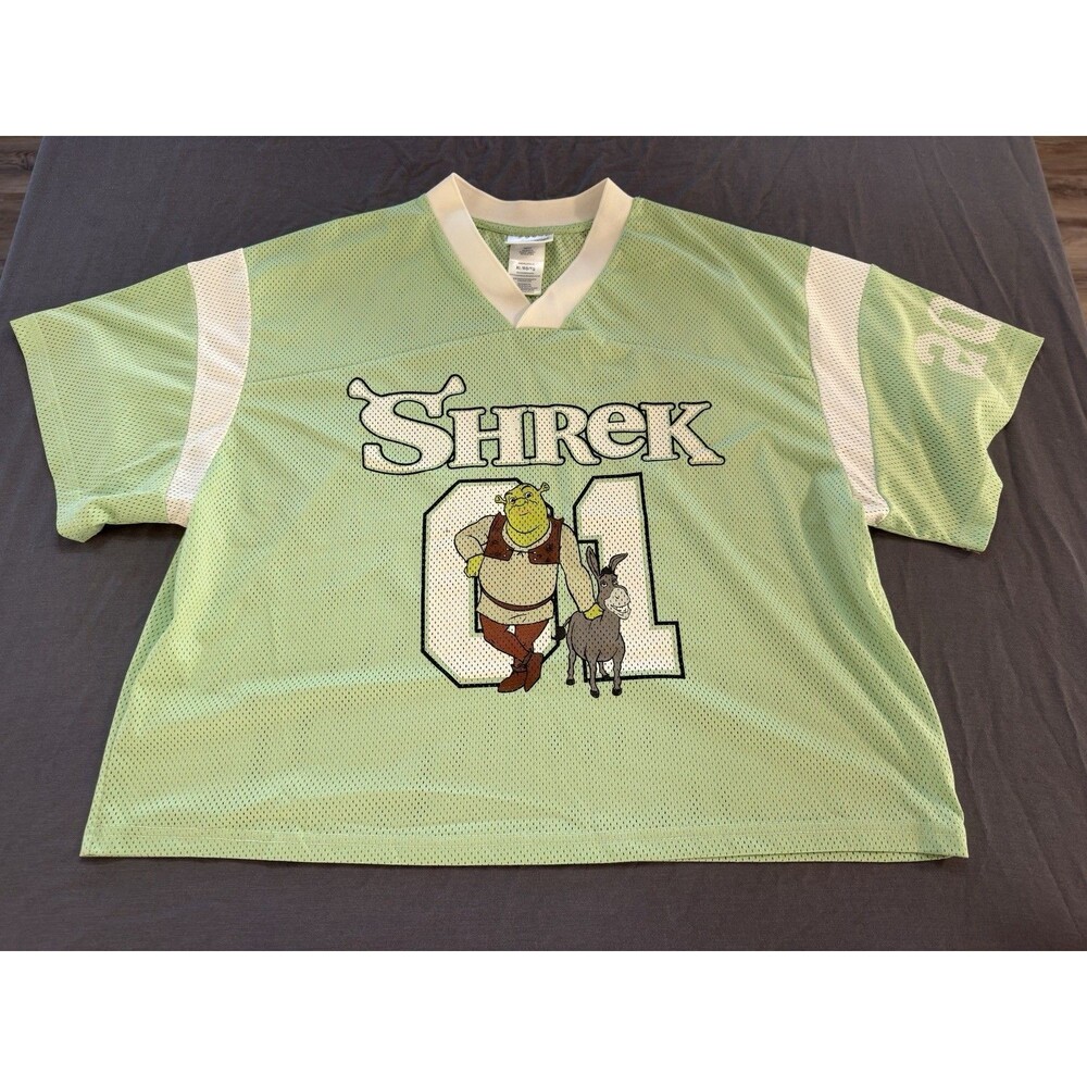 DreamWorks Shrek Women's Green/White Graphic Mesh V-Neck Jersey Top XL